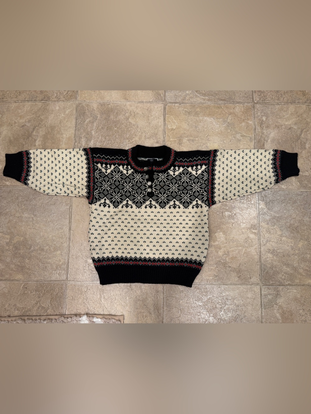 Child Dale of Norway Cream, Black & Red Fair Isle Crewneck Sweater